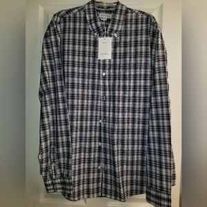Men's Free Assembly Everyday Plaid Navy Blue Long Sleeve Button Up Shirt XXL